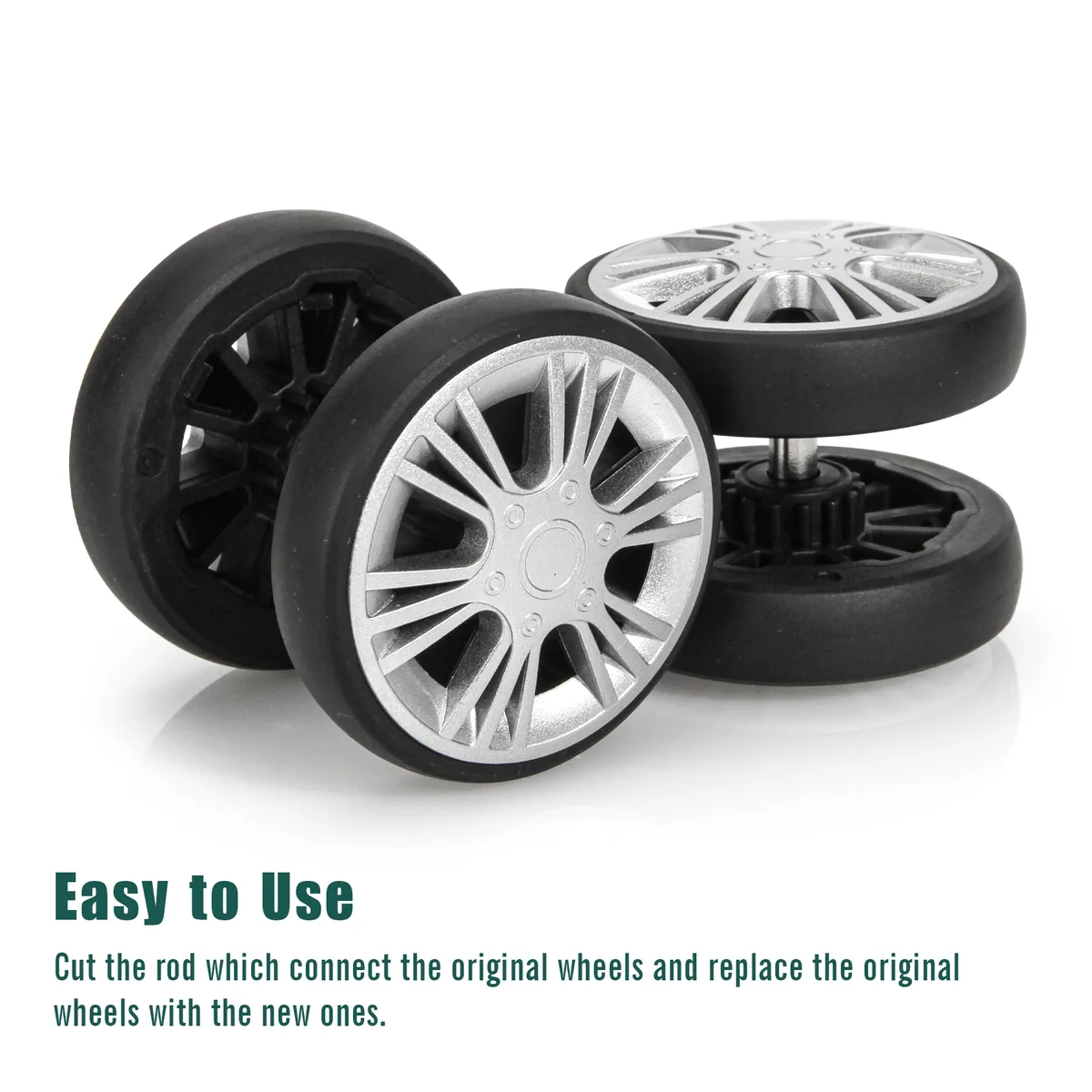 guguluza lot de 4 roues de rechange argentées pour bagages avec vis, roulettes de valise de voyage diamètre 55 mm, pièces de réparation pour chariot