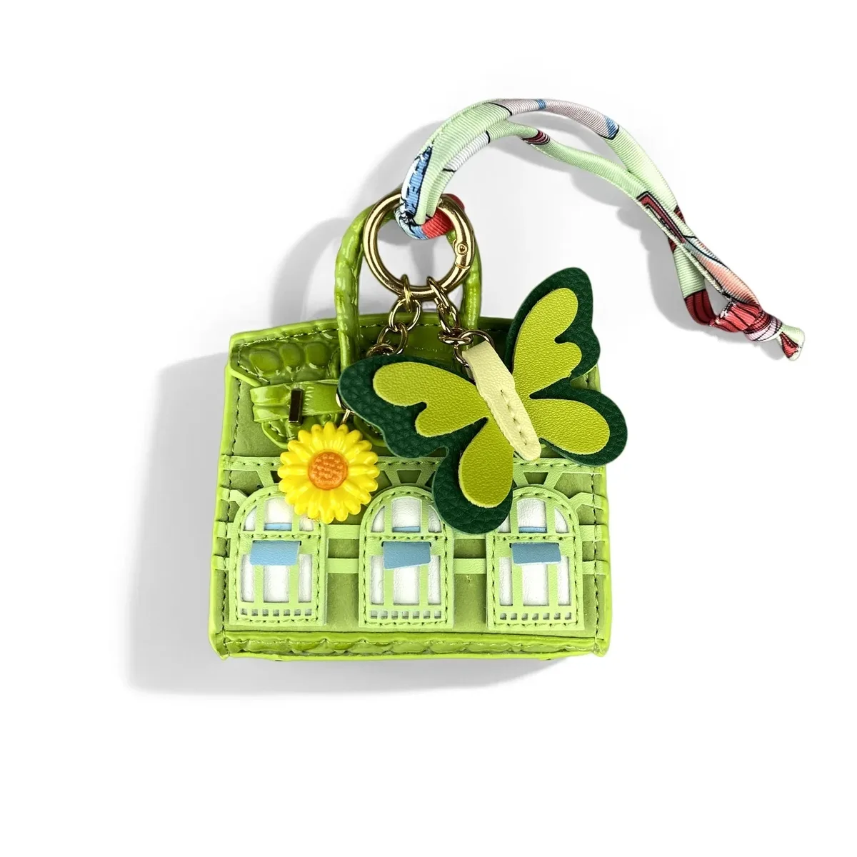 pochette ornementale cuir vert citron motif floral pince elephanțt cadeau voyage accompagnement mini sac écouteurs câbles organisateur