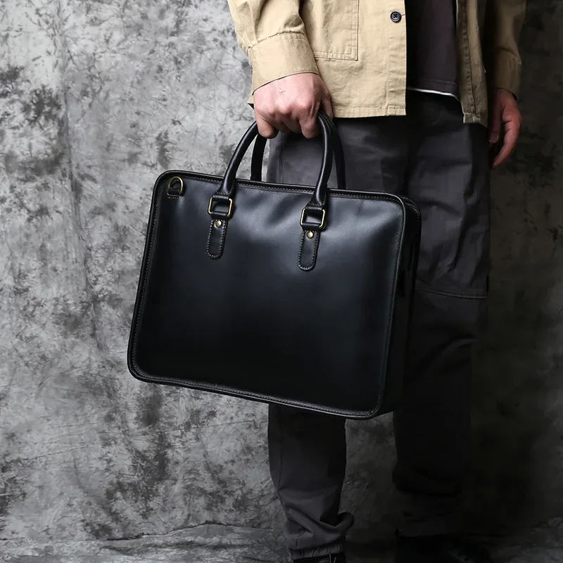 nzpj porte-documents en cuir pour hommes sac à main rétro couche supérieure en peau de vache pochette d'ordinateur sac à bandoulière en cuir de cheval fou sac de luxe