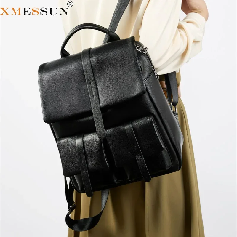 Sac à dos en cuir véritable de haute qualité, sac à dos pour hommes, sac d'école pour étudiants, sac à dos quotidien pour hommes, grand sac à dos noir.