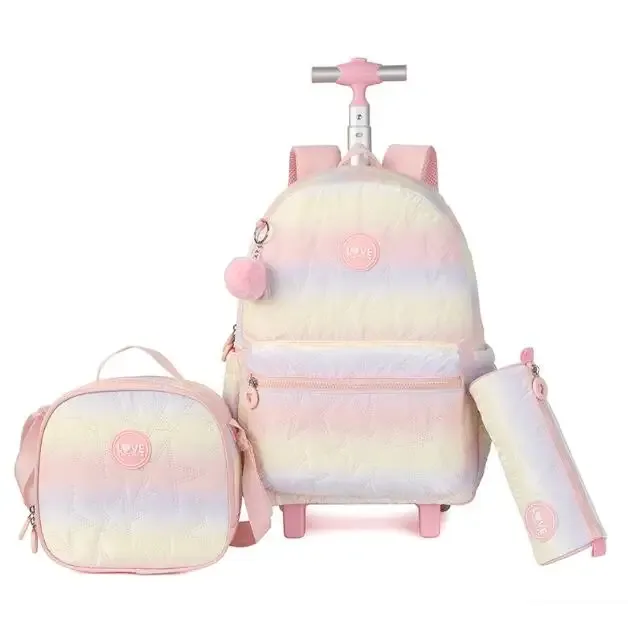 sac à roulettes scolaire pour fille, sacs à roulettes pour l'école, ensemble de sacs à dos à roulettes pour fille, sac à dos à roulettes avec sac à lunch
