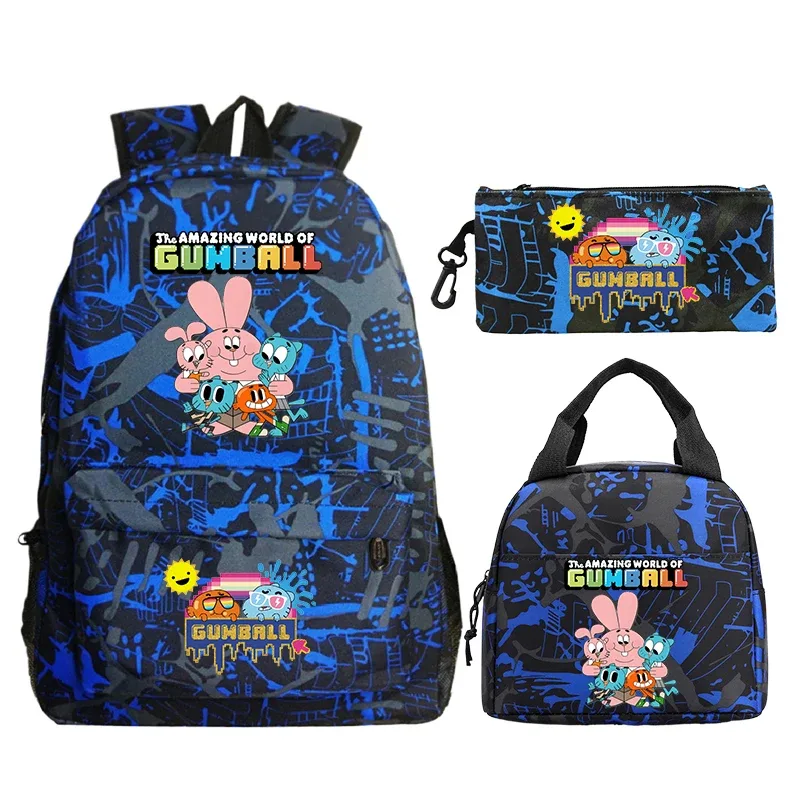 sac à dos the amazing world of gumball, 3 pièces, avec sac à crayons, sac à déjeuner, sac d'école pour étudiants, sac à dos de voyage, sac à livres pour garçons et filles, cadeau