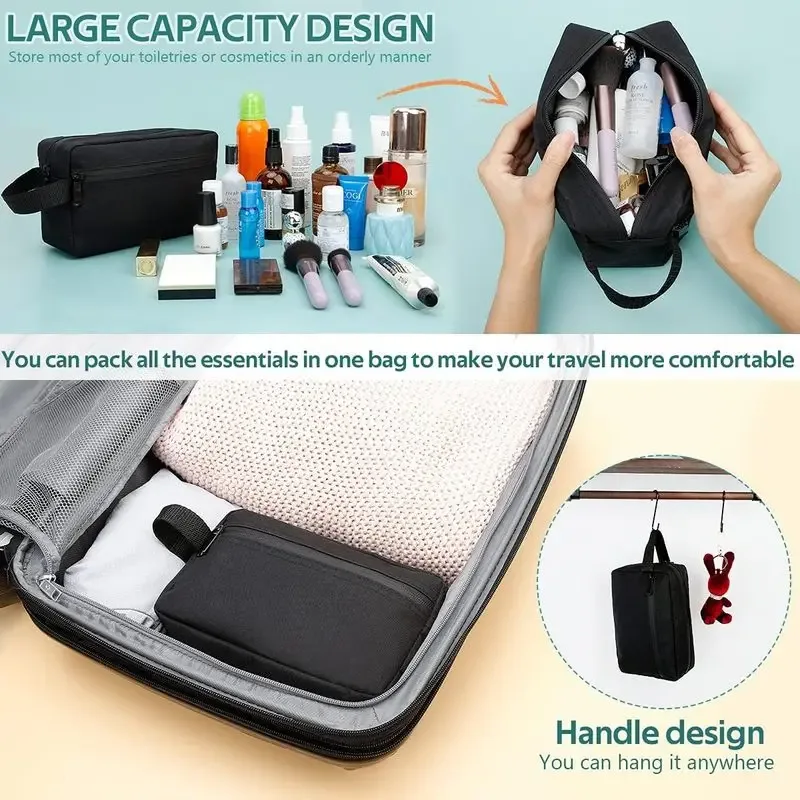 grande trousse de voyage imperméable pour maquillage, trousse de toilette portable unisexe avec compartiments, trousse de rangement pliable pour produits de soin de la peau.