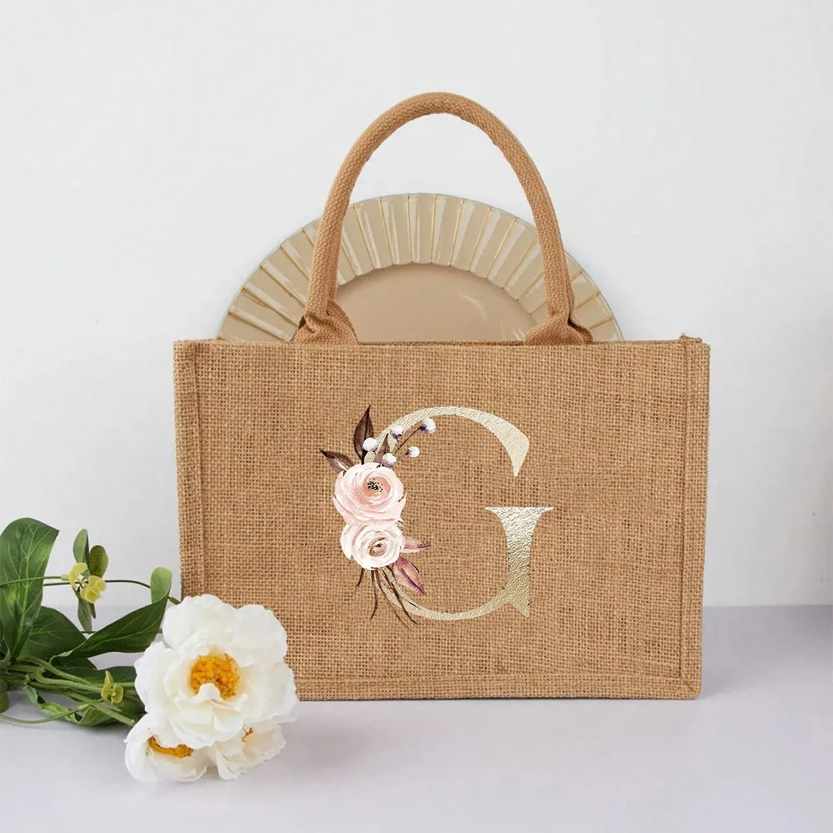 nouveau sac à main élégant en lin à motif lettres dorées, sac à main portable multifonctionnel, sac en lin, sac à main simple grande capacité, sac de rangement décontracté portable, sac de courses multifonctionnel, nouveau design, grande capacité, parfait pour le shopping