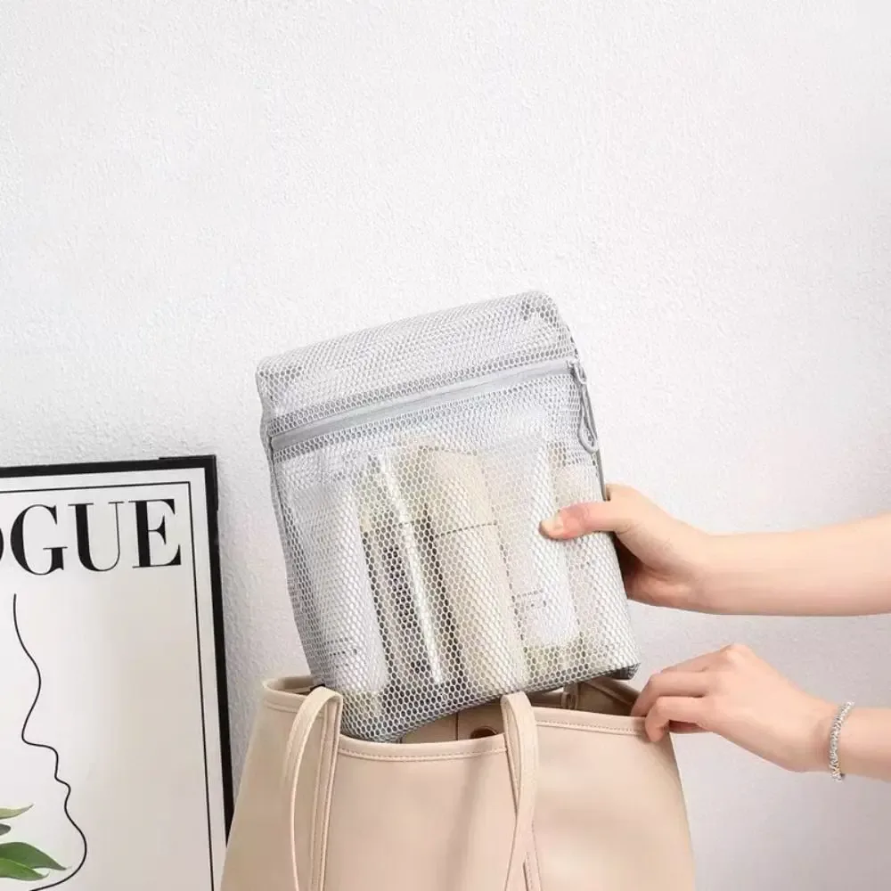 pochette de rangement en nylon décontractée avec fermeture éclair, sac à cosmétiques en maille, pochette de voyage polyvalente à main