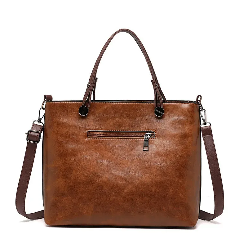sac à main en cuir rétro europe america, sac à bandoulière, fourre-tout à deux poches avec fermeture éclair, sacs à bandoulière classiques pour femmes, travail et affaires