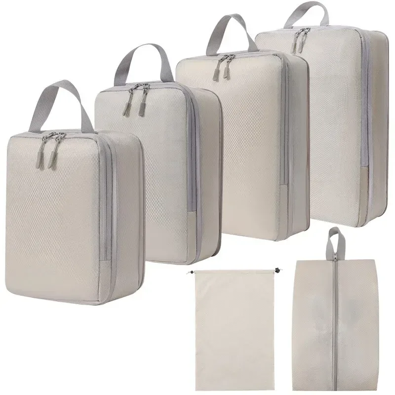 ensemble/6 pièces emballage compressible sac de rangement de voyage cubes valise étanche en nylon portable avec sac à main organisateur de bagages