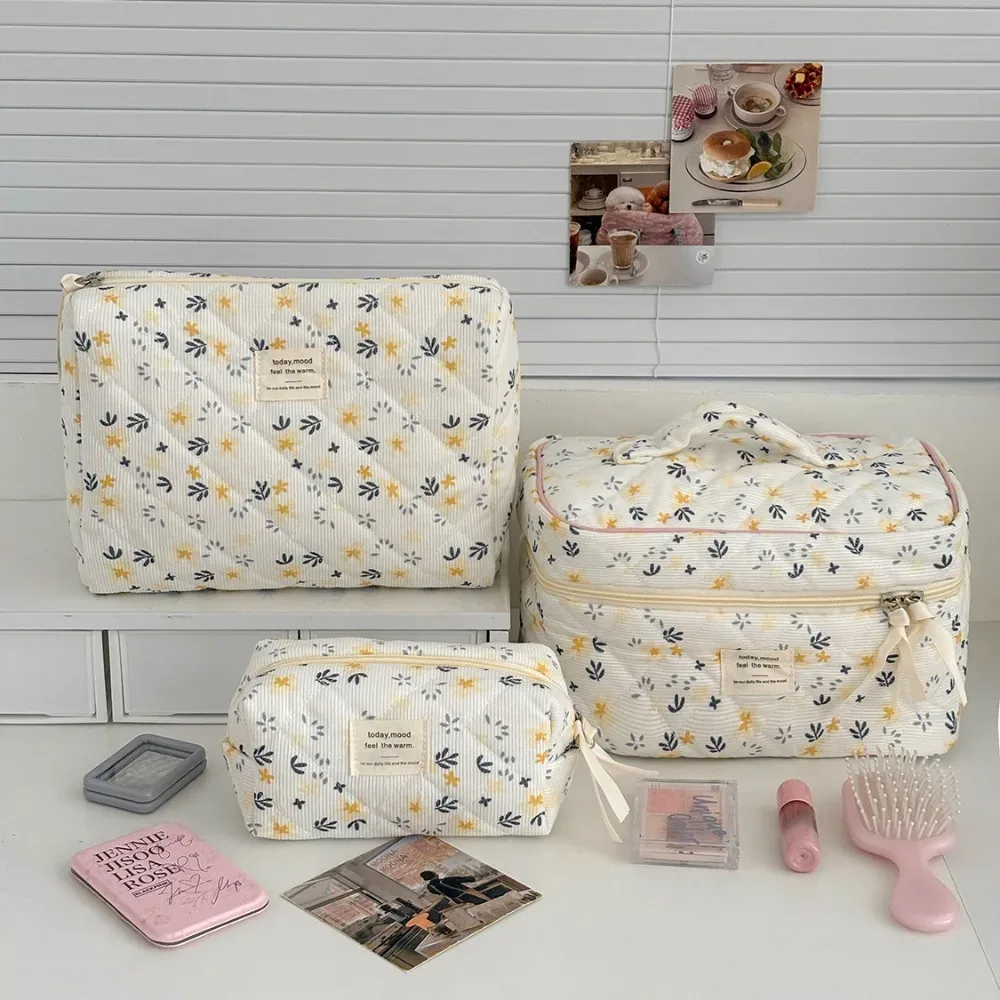 sac à main vintage imprimé feuilles pour femmes, grande capacité, pochette de rangement de maquillage, cosmétiques et de toilette, organisateur de voyage, pochette matelassée