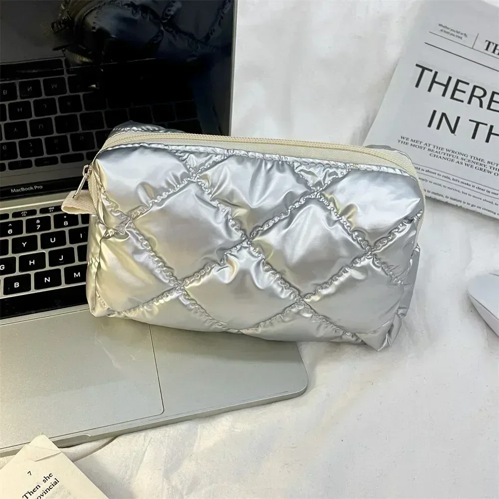 sac à cosmétiques matelassé coréen en pu avec nœud d'amour, pochette pour produits de soins de la peau, poche intérieure, sac de rangement multifonction pour maquillage et rouge à lèvres