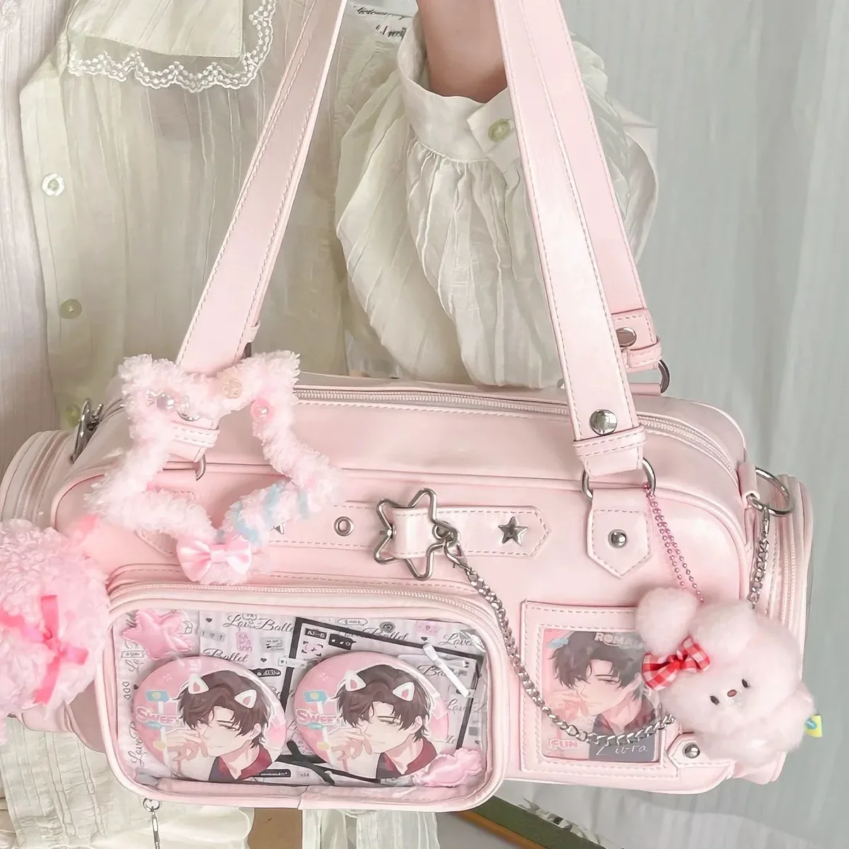 nouveau y2k étoile chaîne ita sac mignon fille bande dessinée exposition sac à bandoulière transparent grande capacité sac à bandoulière bricolage affichage sacs à main