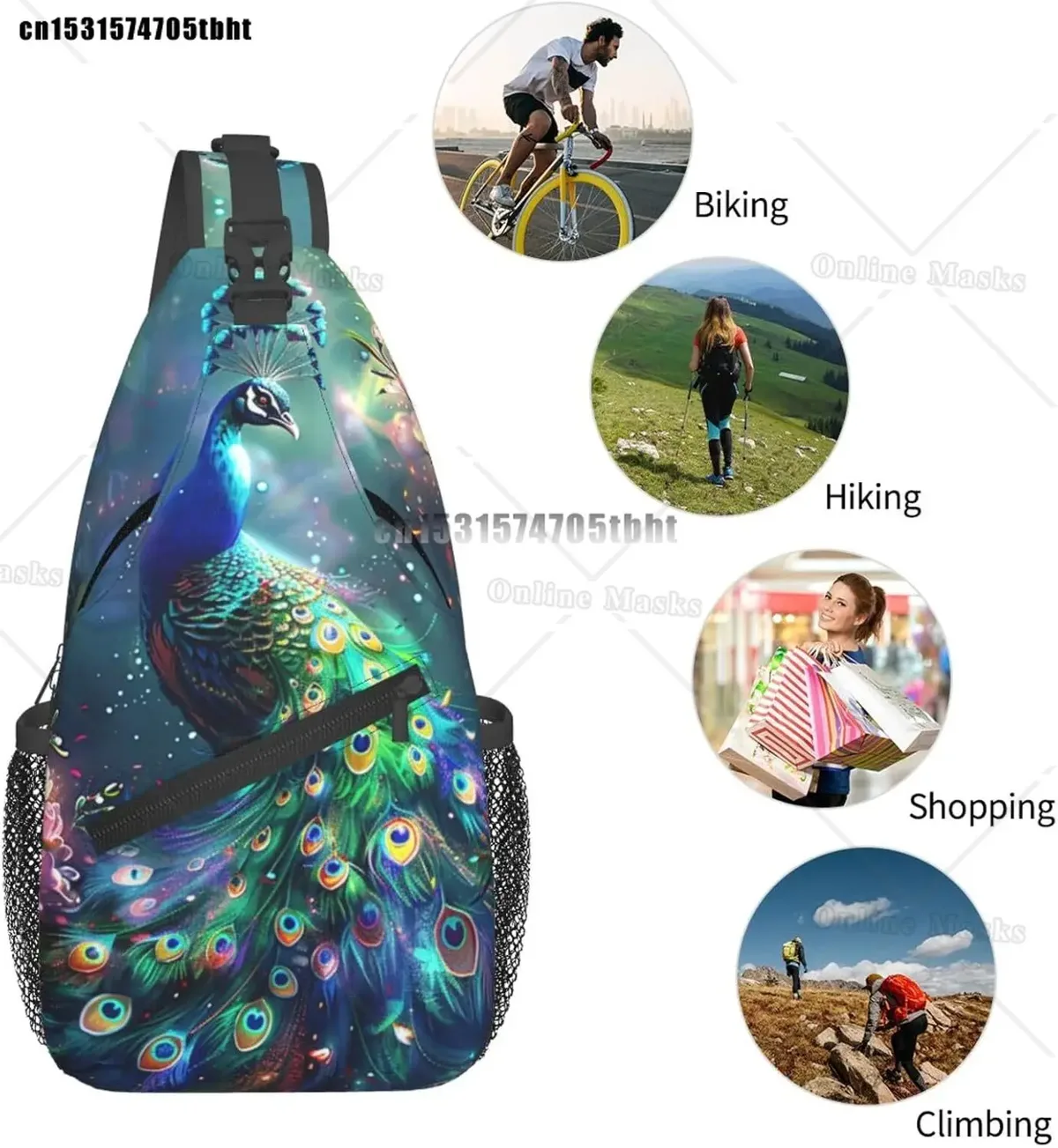paon sac à bandoulière sac à dos bandoulière beau paon sac à bandoulière sac à dos sac de poitrine voyage randonnée décontracté sport sac à dos