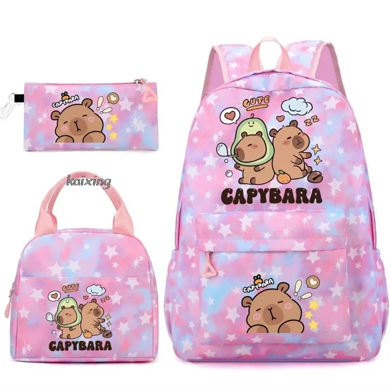 sac dos toile oxford université motifs capybara endormies fond bleu principal petit pochette enfant voyage