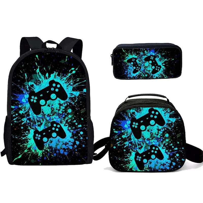 sac à dos tendance pour étudiants, imprimé 3d, 3 pièces/ensemble, avec sac à bandoulière, sac à déjeuner et trousse à crayons, pour ordinateur portable et console de jeux populaire