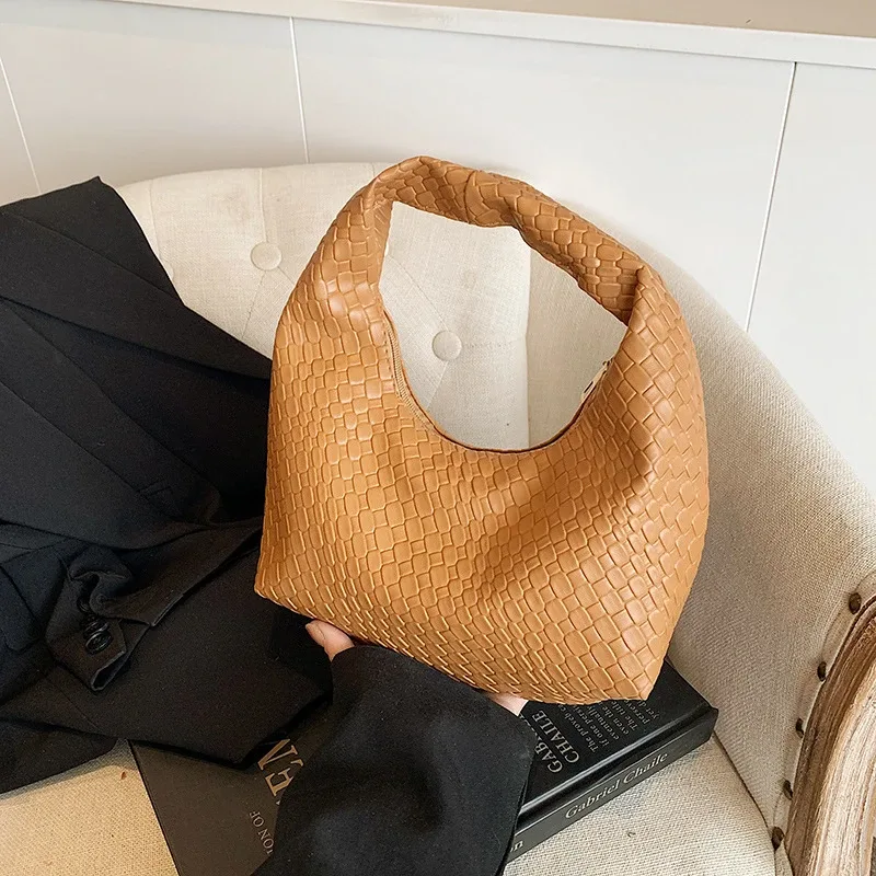 femmes classique mode tissé en relief hobo souple en cuir pu petit sac à bandoulière à poignée supérieure décontracté sacs à main quotidiens
