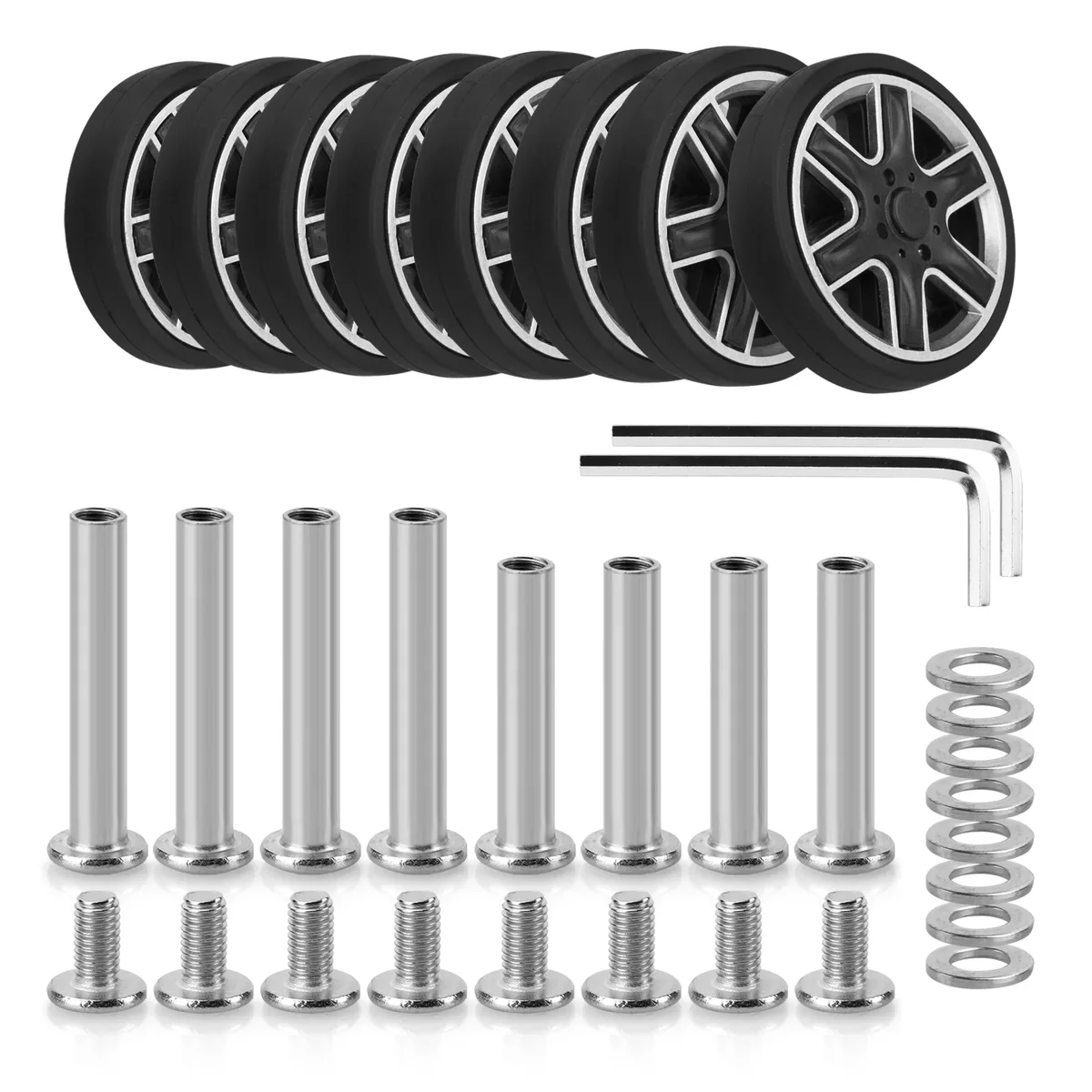roues de rechange noires pour bagages, 8 pièces, avec vis, roues pour bagages de voyage, pièces de rechange pour valise, essieux de 55mm, réparation de roues à roulettes