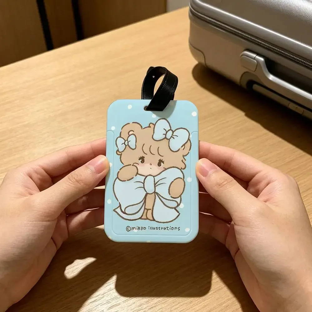 étiquette de bagage portable anti-perte m-mikkos chat mignon, étui de carte d'information en pvc, étiquette de voyage pour valise et sac à dos