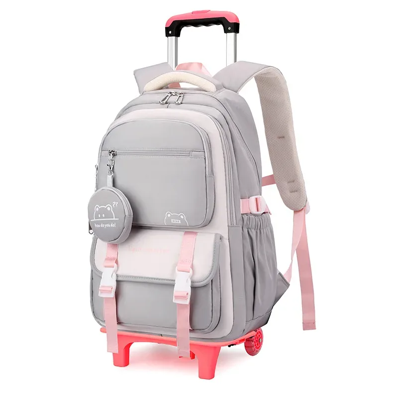 sacs à dos roulants coréens pour filles, sac à dos d'école à roulettes pour filles, sac à dos de bagages sur roulettes pour enfants, sacs d'école à roulettes