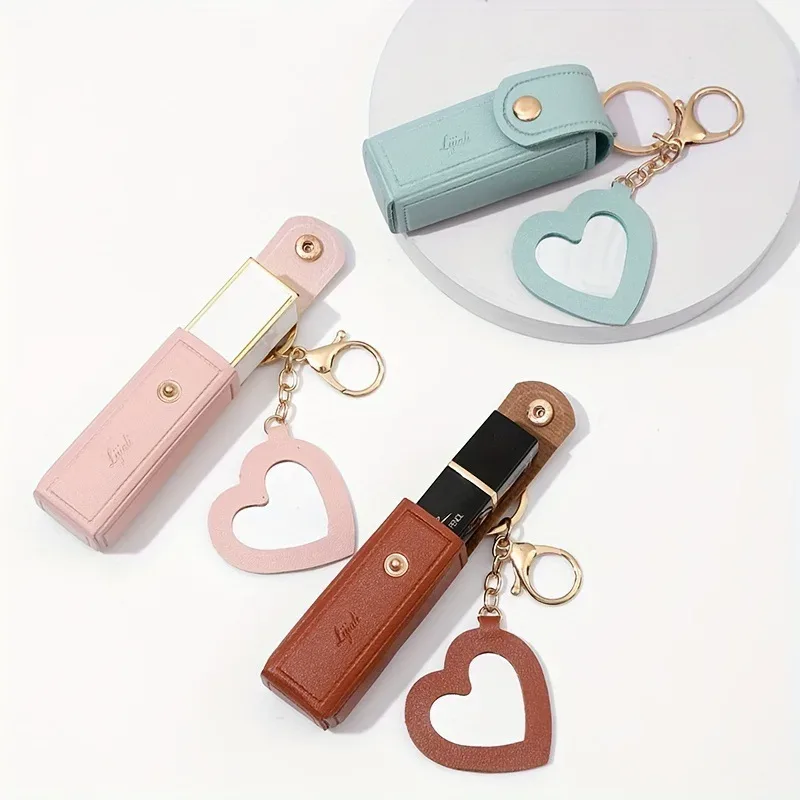 trousse toilette cuir motif coeur poignée portecles beige rose noir marron rouge voyage cosmetique miniature