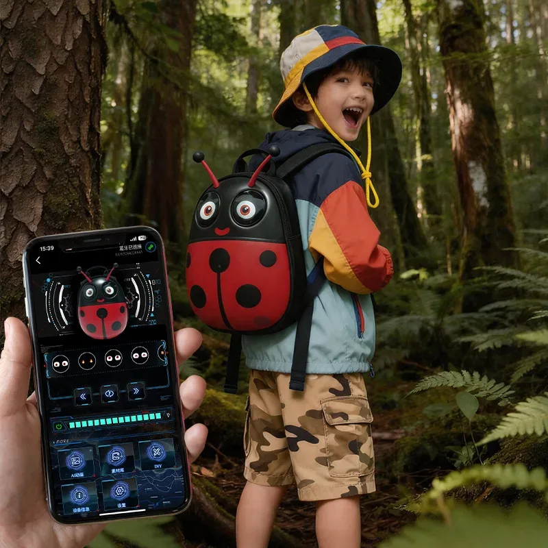 sac à dos scolaire imperméable intelligent à coque rigide pour enfants, forme d'animal, yeux led dynamiques, multifonctionnel pour garçons et filles