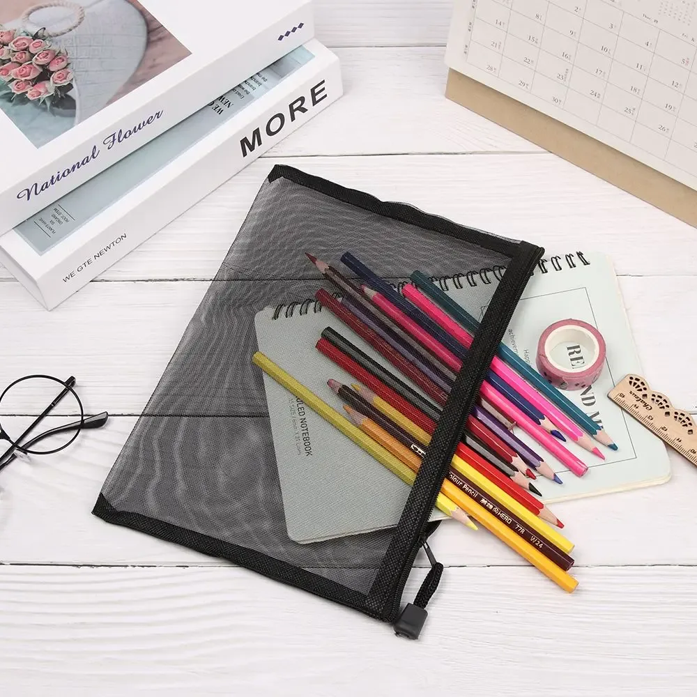 1 pièce trousse de rangement en nylon couleur unie, transparente à grille, avec fermeture éclair, pour papeterie, maquillage, monnaie, cosmétiques et stylos