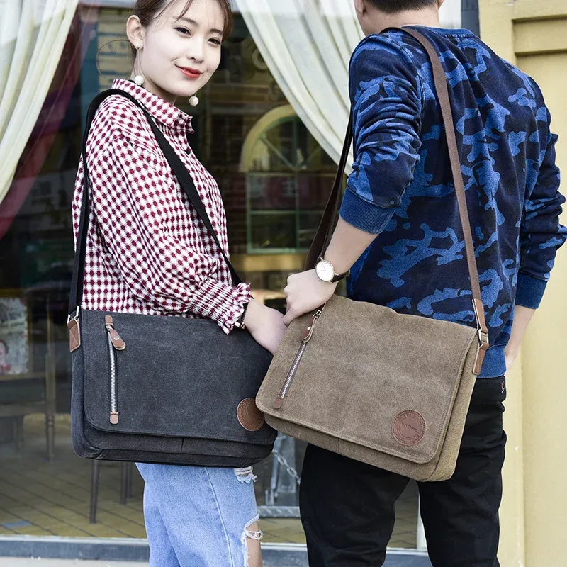 sacs à bandoulière en toile pour hommes, sacoches unisexes, grands cartables rétro pour voyage, porte-documents enveloppe, 2023