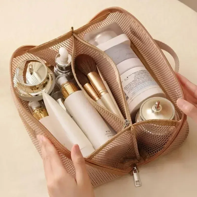 sac de voyage en maille de luxe léger, grande capacité, compartiments de rangement, portable, pour produits de soin de la peau et articles de toilette