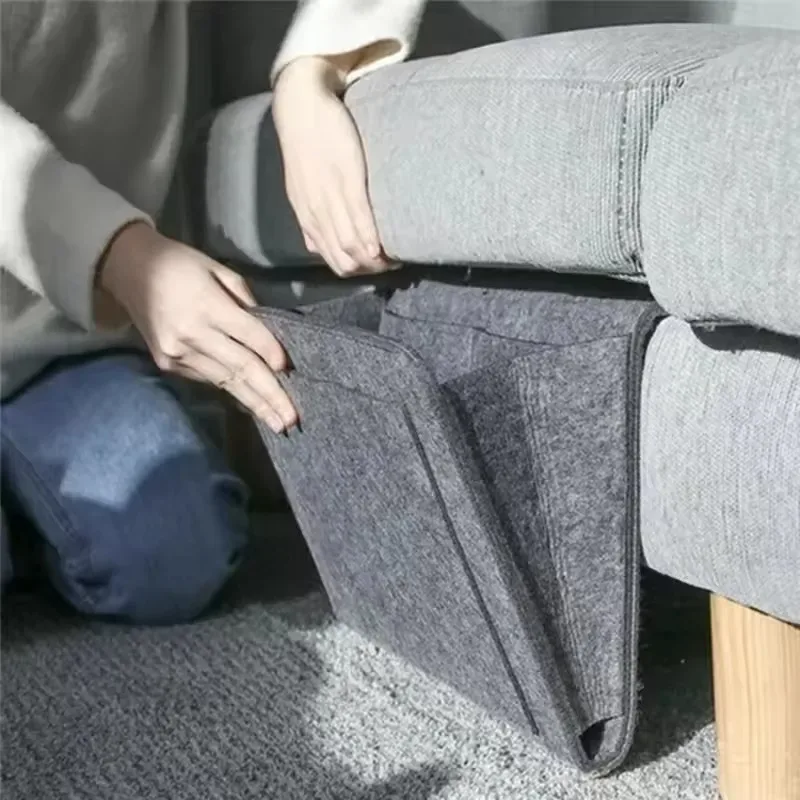 organisateur de rangement en feutre pour chevet, sac de chevet antidérapant, rangement suspendu pour canapé, support pour télécommande, poches pour lit