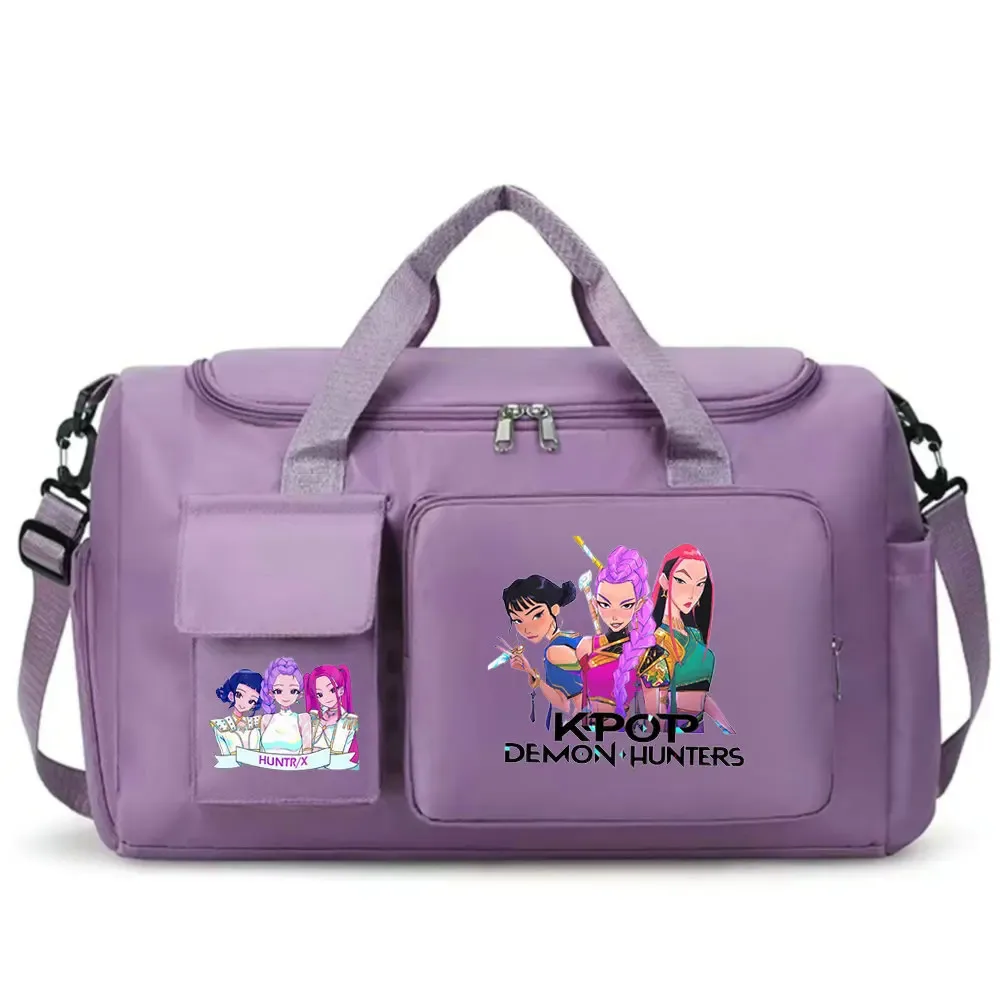 kpop demon hunters – bagage à main de grande capacité pour filles et garçons, sac de sport et de fitness avec séparation sec-humide, sac de voyage pour courtes distances