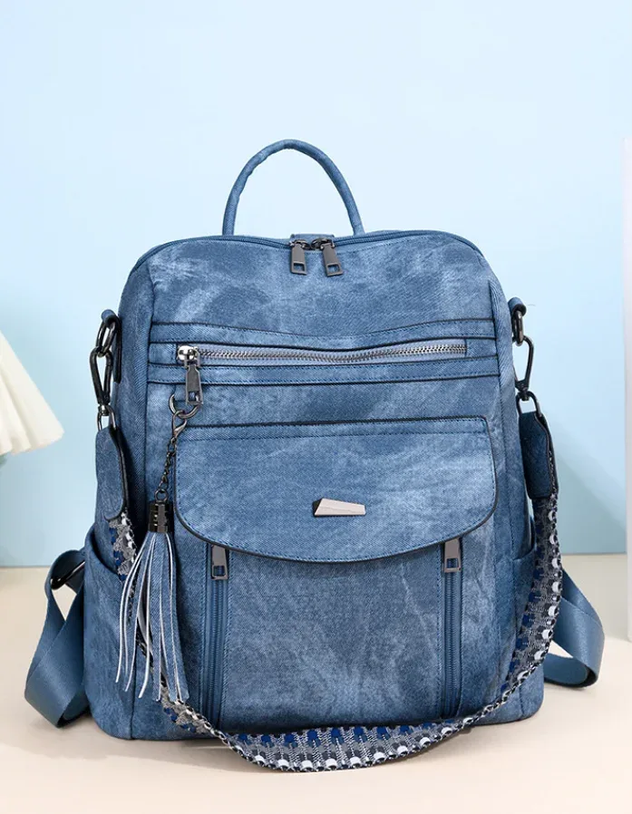 sac dos cuir texturé marron poches zippées ouvertes bandoulière arquée poche informatique imperméable jacquard vieille mode sac voyage femmes
