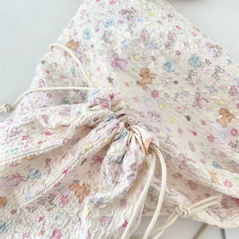 sac à cosmétiques à cordon de serrage en relief, 1 pièce, pochette de rangement de cosmétiques portable mignonne, sac de rangement pour maquillage et accessoires
