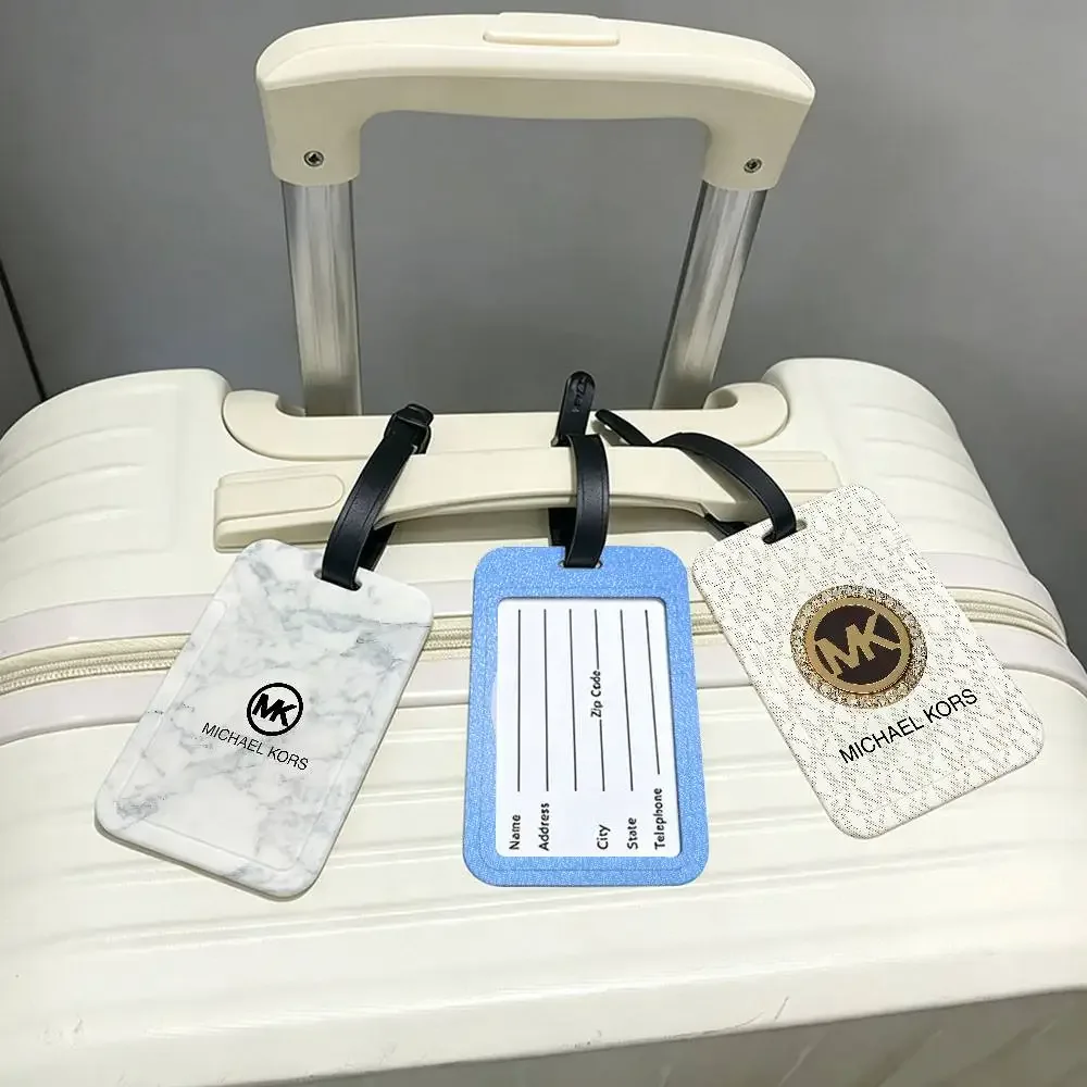 m-michaels-fashion-kors étiquette de bagage en pvc anti-perte avec porte-carte d'informations pour les voyageurs, utilisation quotidienne en extérieur
