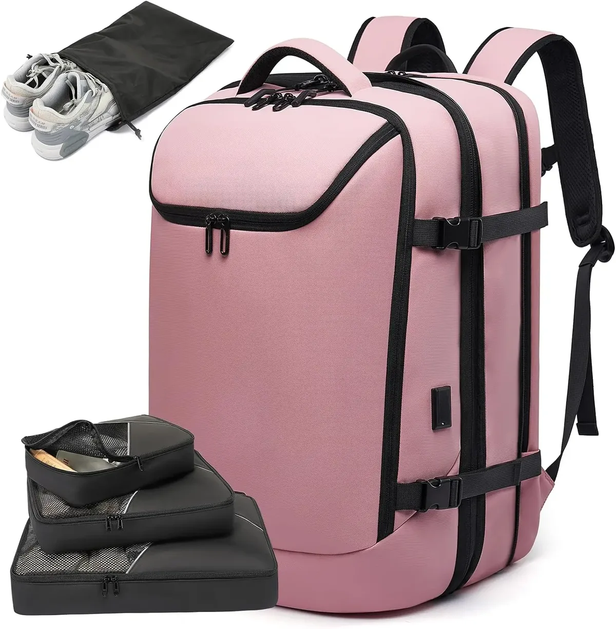 sac à dos de voyage extensible de 40l à 50l avec 3 cubes d'emballage, pour ordinateur portable de 17.3 pouces, grande capacité, pour hommes et femmes