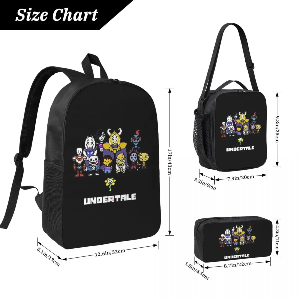 sac à dos de jeu undertale gamer, sac à livres pour étudiants, sac d'école, sacs à bandoulière pour ordinateur, sac à déjeuner isotherme 3ps, trousse à crayons