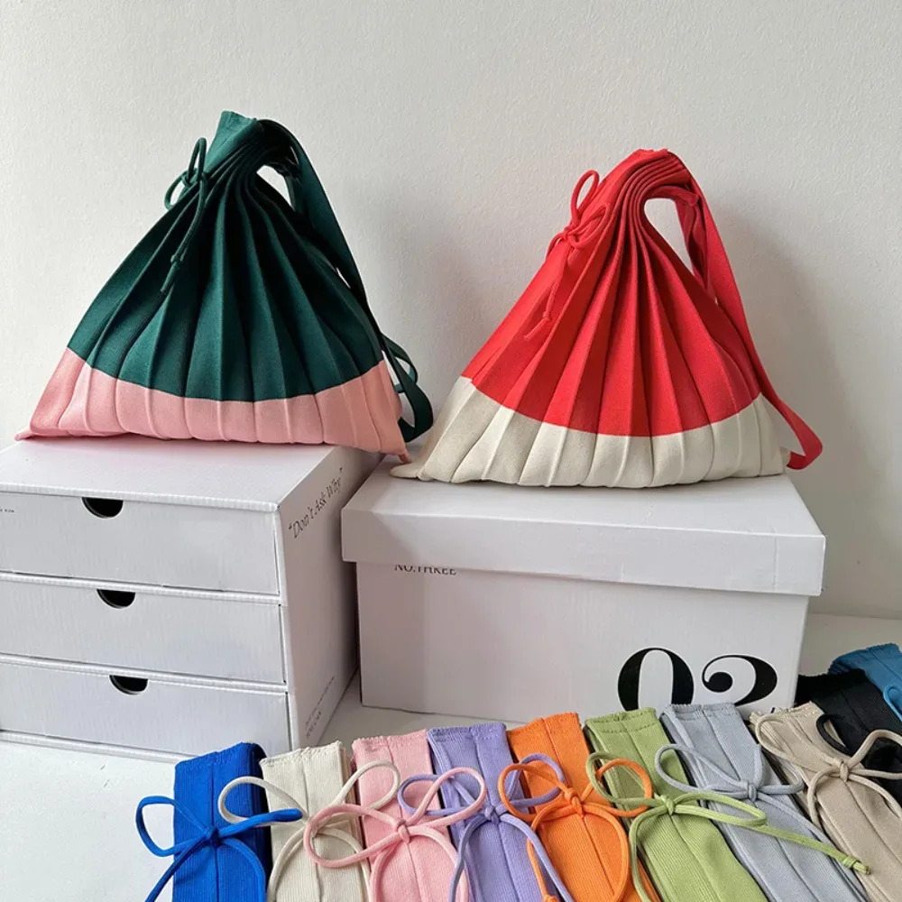 sac à main pliable en tricot, sac de shopping de grande capacité, pochette à bandoulière, sac écologique pliable, sac plissé de couleur contrastée, sac de voyage
