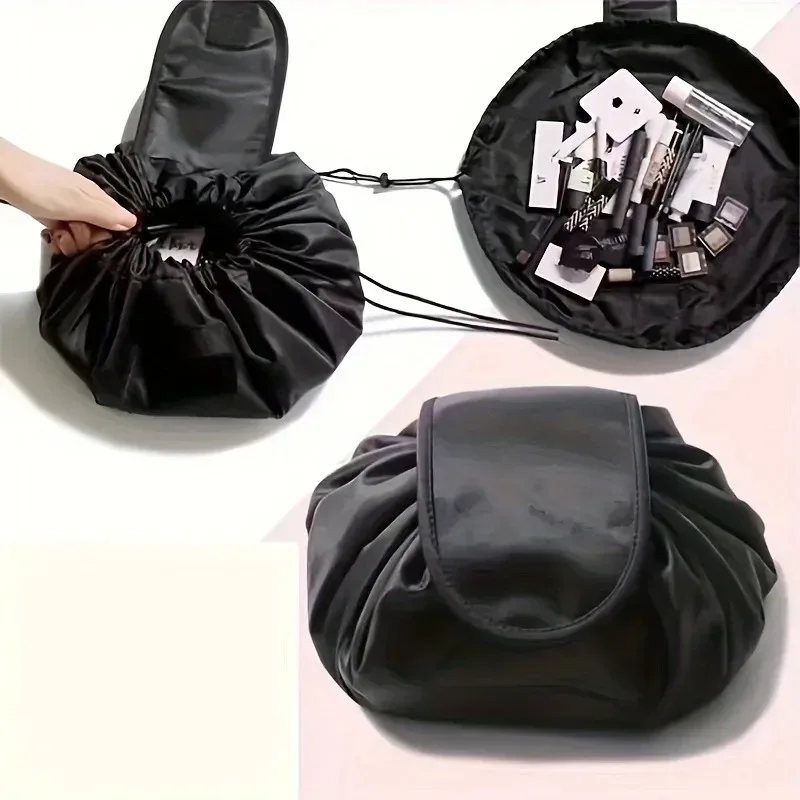 sac de maquillage à cordon de serrage, sac de rangement de voyage portable, sac de lavage pliable imperméable de grande capacité, sac de rangement pour maquillage