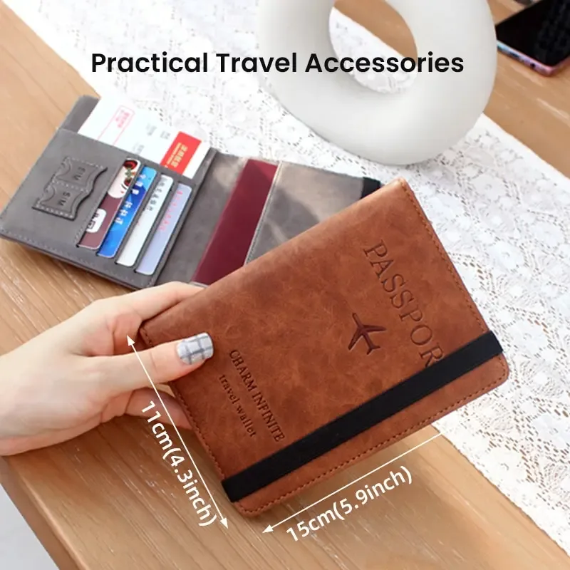 portefeuille porte-passeport à blocage rfid – housse en cuir pu pour hommes et femmes, porte-carte, essentiel de voyage pour les vacances en famille