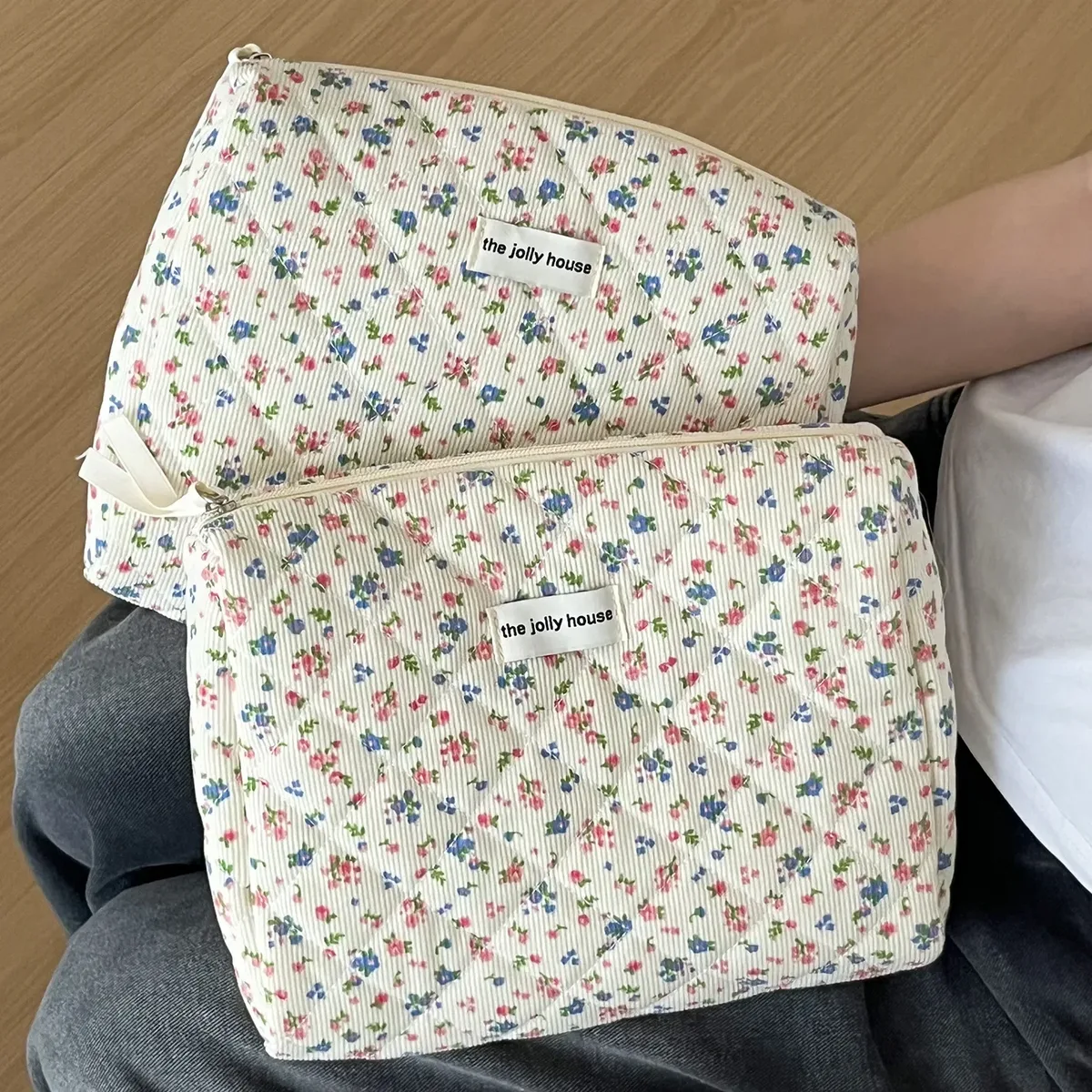 sacs de rangement floraux doux pour femmes, sac à cosmétiques rétro en velours côtelé pour dames, trousse de maquillage portable de voyage, pochette, sacs à main
