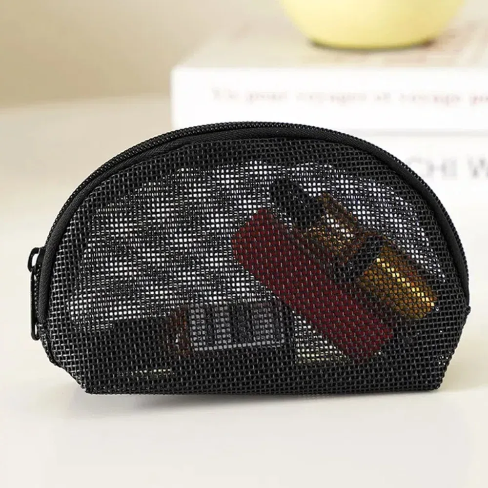 sac de maquillage en maille portable de grande capacité, sac de rangement de cosmétiques portatif de couleur unie, sac de rangement de toilette léger