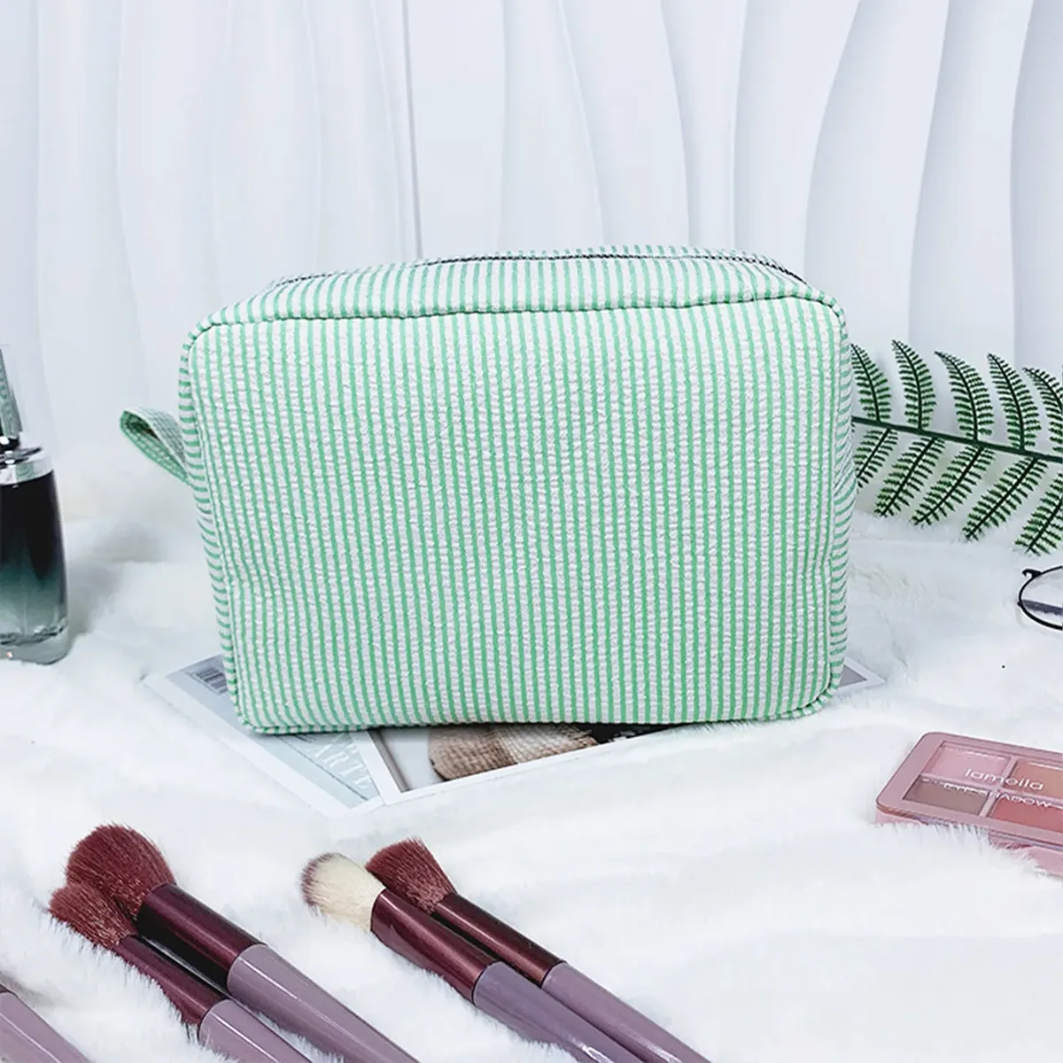 pochette de maquillage rayée personnalisée, broderie de nom personnalisée, pochette cosmétique, organiseur de toilette de voyage, cadeau pour femmes, filles, demoiselles d'honneur