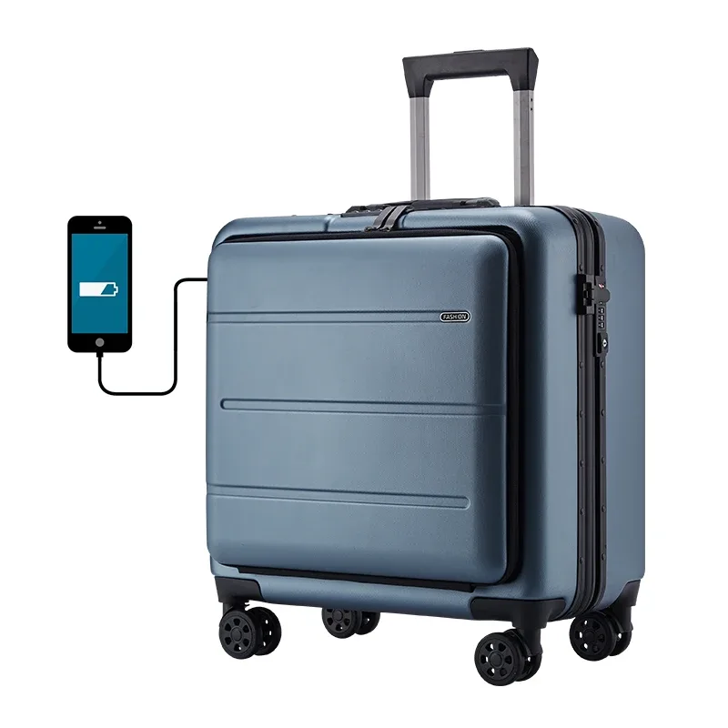 valise pc roulettes toupies gris bleu argent unisexe voyage affaires travels suitcase trolley bagage