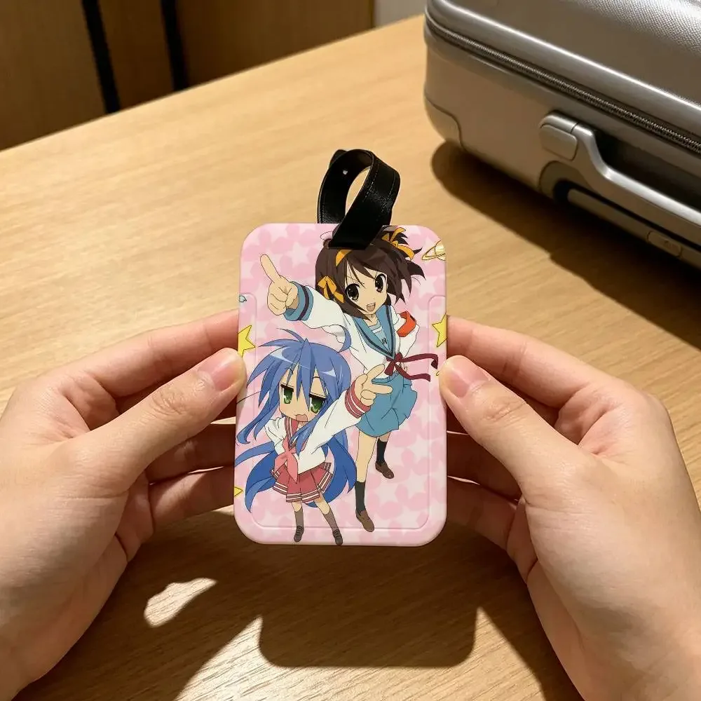 étiquette de bagage anti-perte anime lucky star en pvc, porte-carte d'identité, étiquette de nom pour voyage en plein air