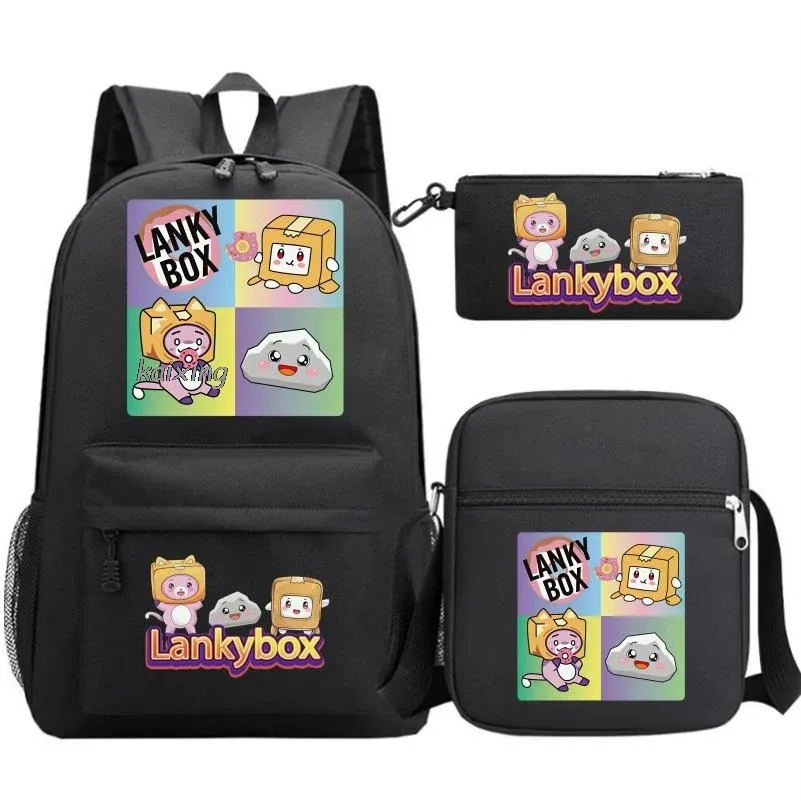 sac à dos tendance lankybox camouflage 3 pièces, grande capacité, pour adolescents, ordinateur portable, école, avec sac à bandoulière, anime, hommes, voyage, mochilas, cadeau