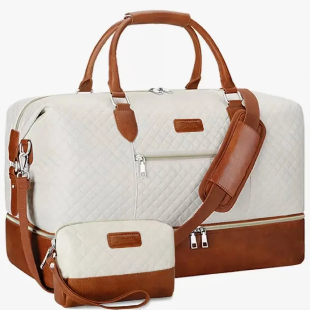 Ensemble de 2 sacs de voyage avec compartiment à chaussures, sac de week-end imperméable et trousse de toilette, sac de voyage pour la nuit, idéal pour la gym, les affaires ou l'hôpital