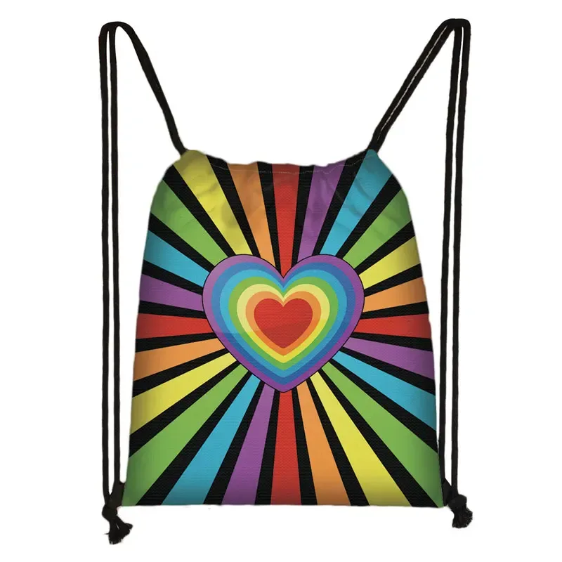 sac à dos à motif de cœur arc-en-ciel lgbt, sacs à cordon de proximité pour les zones de voyage, sac de rangement arc-en-ciel, mode thon, lesbienne et gay pride, cadeau