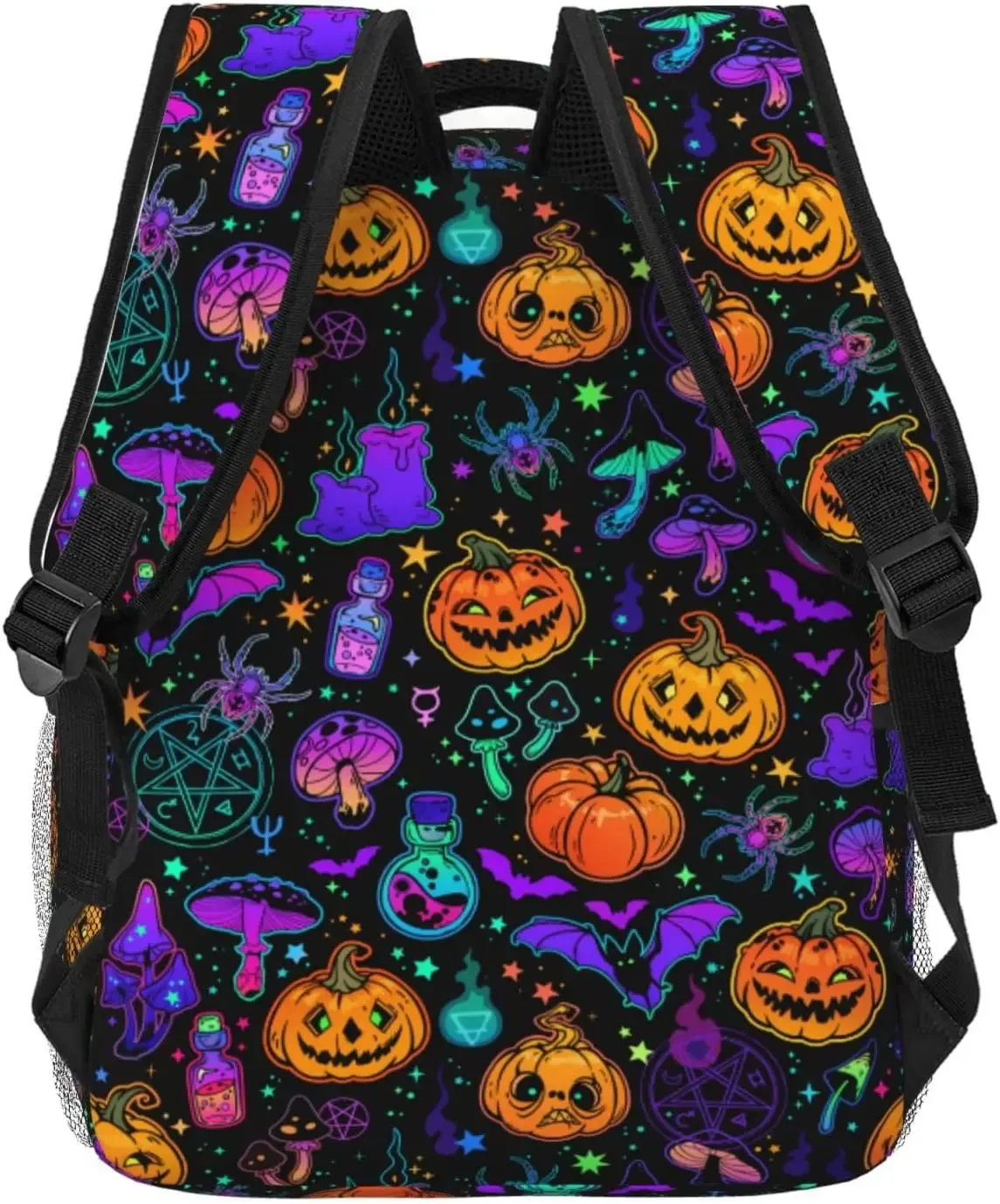 sac à dos léger pour ordinateur portable pour hommes et femmes, cartable universitaire, sac à dos décontracté, sac de voyage, citrouilles d'halloween et éléments magiques