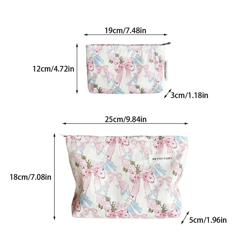 ensemble de 2 trousses de toilette imprimées nœuds, grande et petite, avec chaîne de perles, en tissu, organiseur de maquillage portable pour voyage