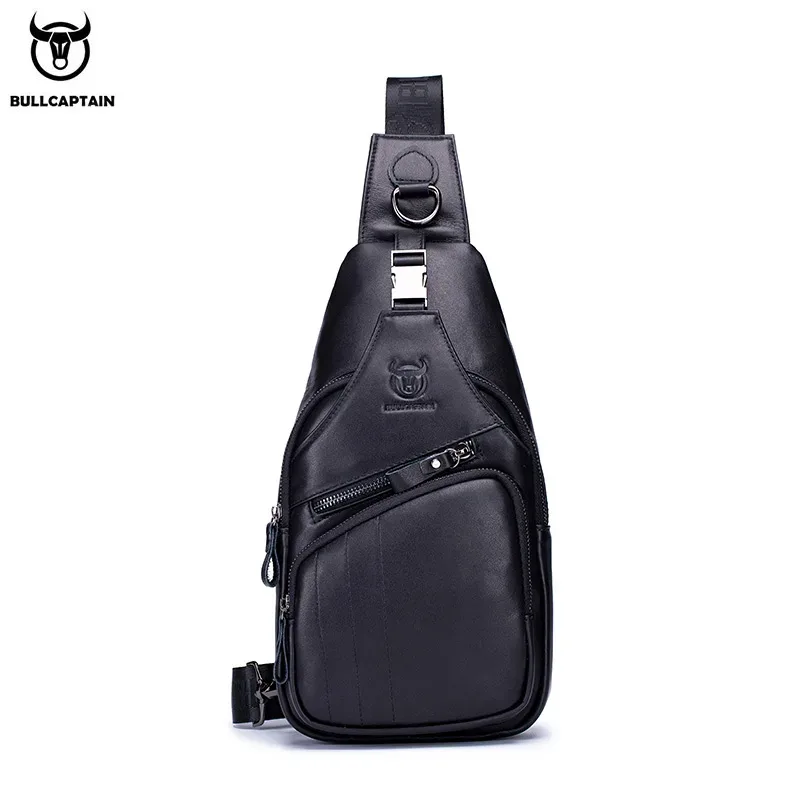 bullcaptain sac en cuir véritable sac de poitrine hommes mode style décontracté sac à bandoulière affaires grande capacité en cuir bagages pour hommes