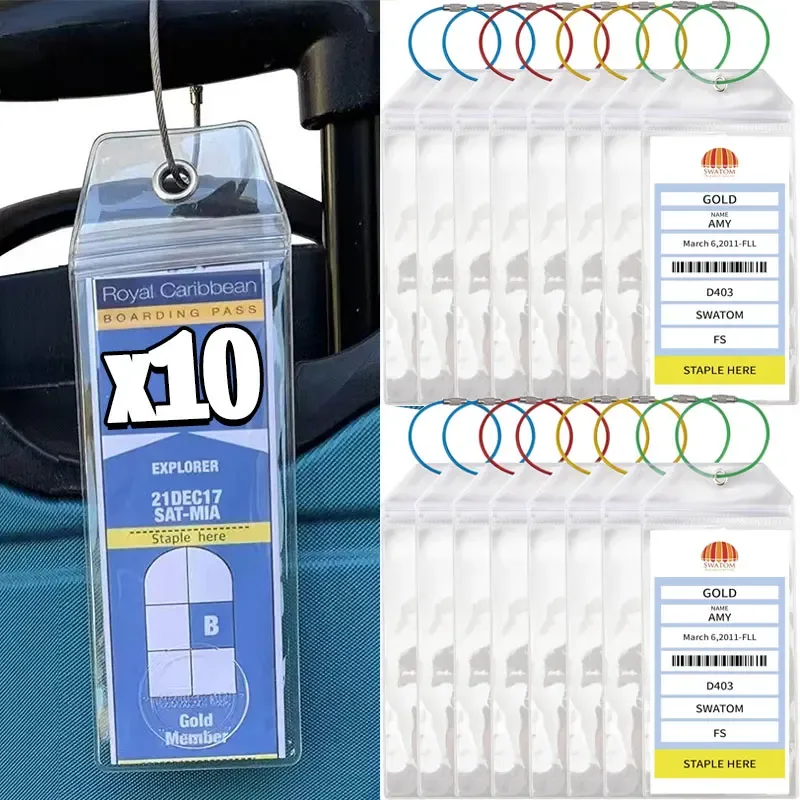 nouveau porte-étiquette de bagage de croisière en plastique pvc épais, joint à fermeture éclair étanche avec boucles en acier inoxydable pour voyage de croisière royal des caraïbes
