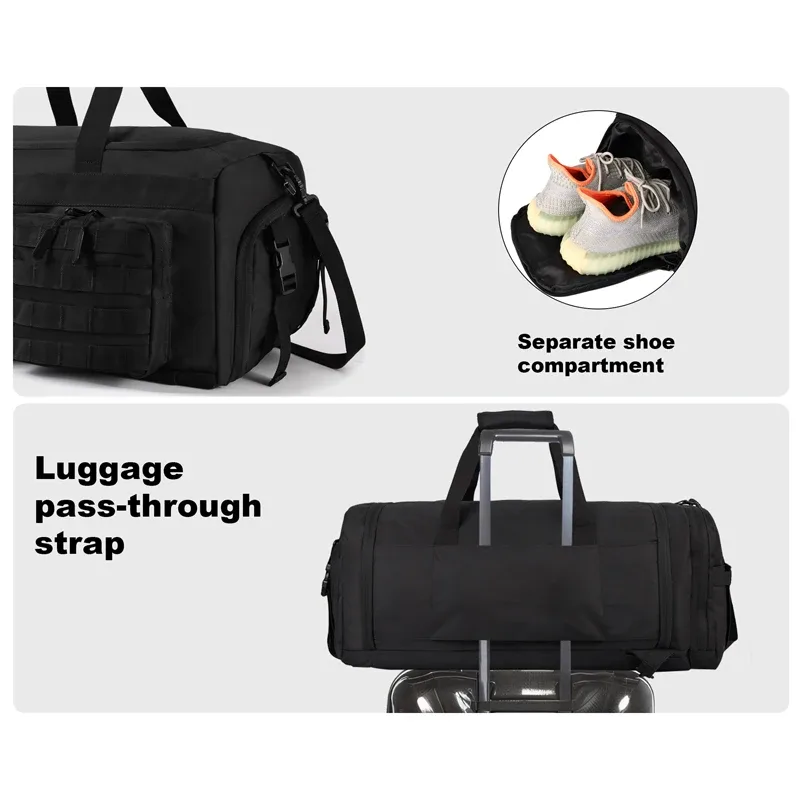 sac de voyage 3 en 1 de 50l pour hommes, grand sac de sport, sac à dos tactique militaire avec compartiment pour chaussures et poche étanche