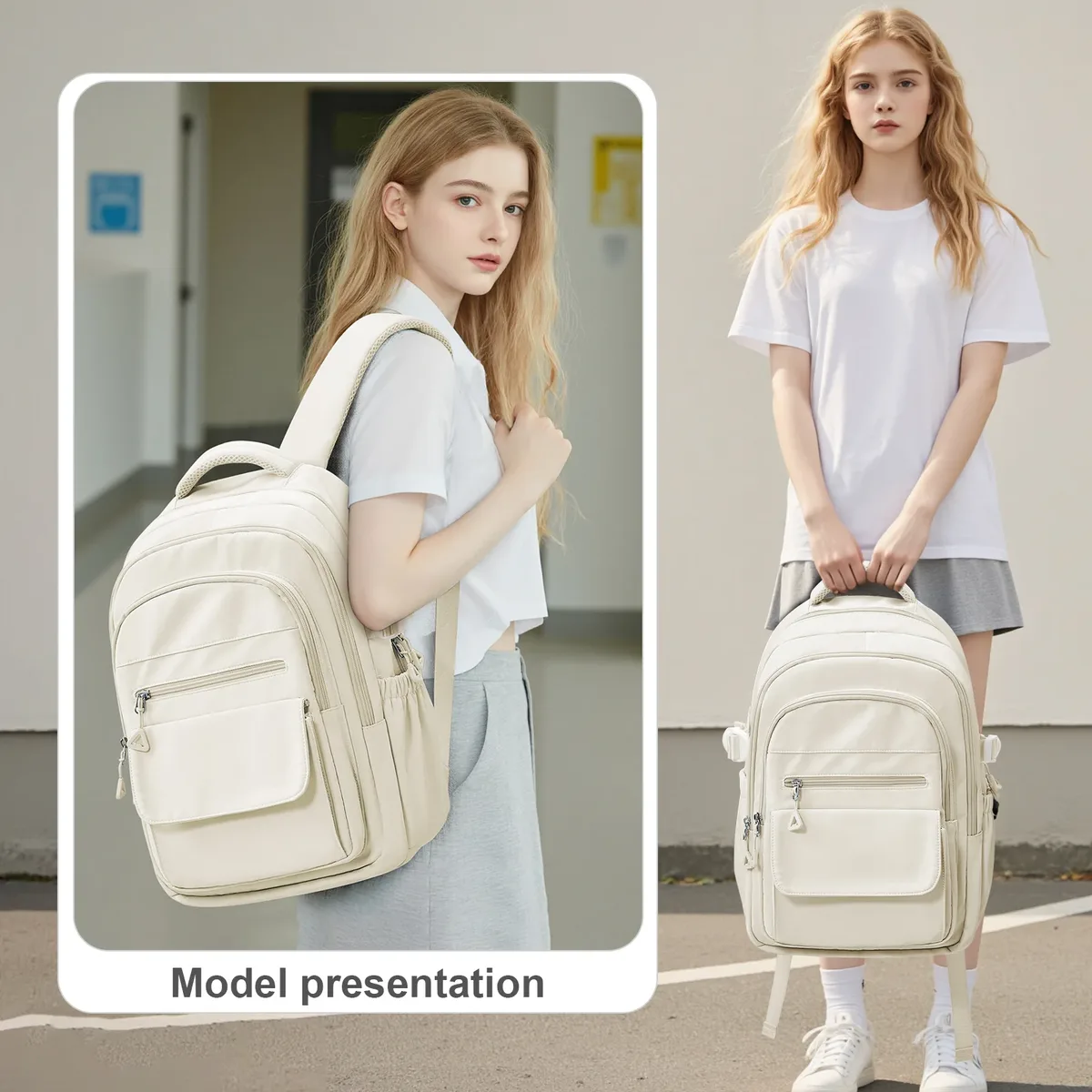sac à dos blanc élégant de style japonais pour écolières et garçons, sac à dos de voyage pour ordinateur portable, sac à dos de jour décontracté, sacs pour voyage